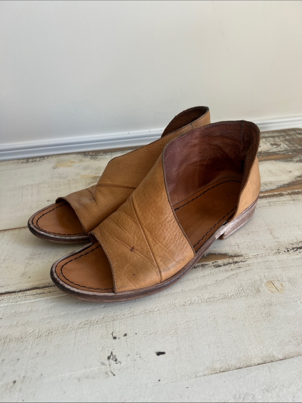 Free People Cognac Leather Slide Sandals
